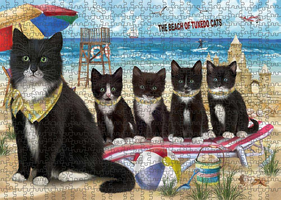 Pet Friendly Beach Tuxedo Cat Puzzle with Photo Tin PUZL58932