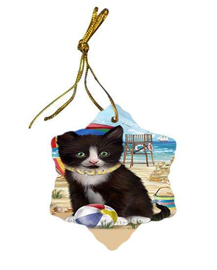 Pet Friendly Beach Tuxedo Cat Star Porcelain Ornament SPOR51601