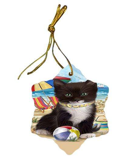 Pet Friendly Beach Tuxedo Cat Star Porcelain Ornament SPOR51602