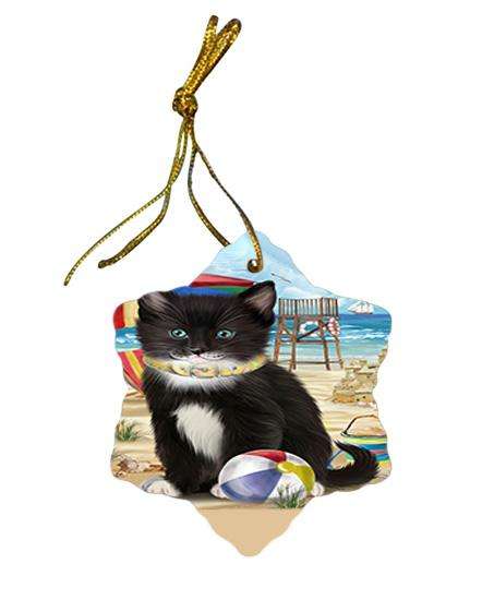 Pet Friendly Beach Tuxedo Cat Star Porcelain Ornament SPOR51604