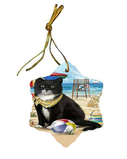 Pet Friendly Beach Tuxedo Cat Star Porcelain Ornament SPOR51605