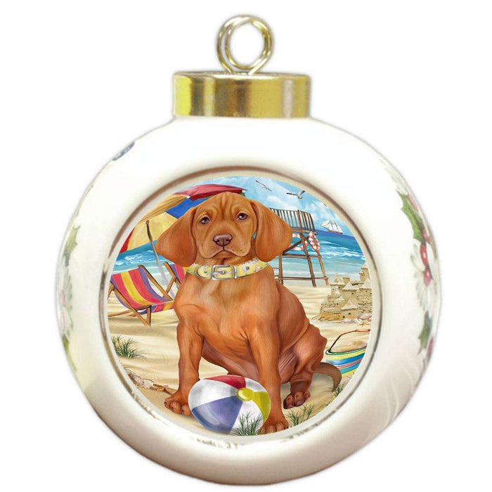 Pet Friendly Beach Vizsla Dog Round Ball Christmas Ornament RBPOR50107
