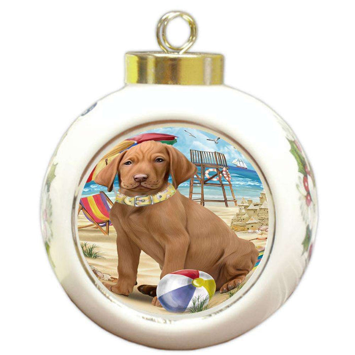 Pet Friendly Beach Vizsla Dog Round Ball Christmas Ornament RBPOR50108