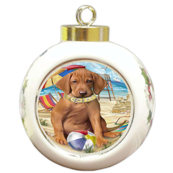Pet Friendly Beach Vizsla Dog Round Ball Christmas Ornament RBPOR50109