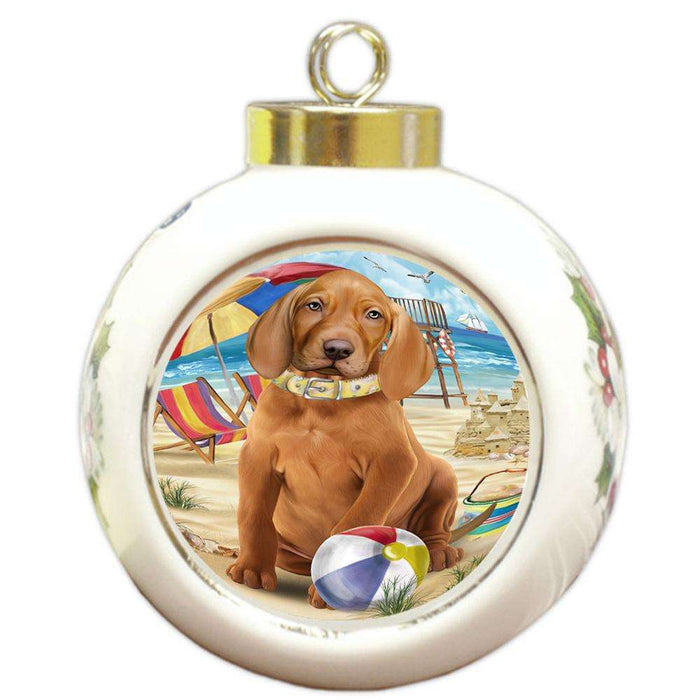 Pet Friendly Beach Vizsla Dog Round Ball Christmas Ornament RBPOR50110