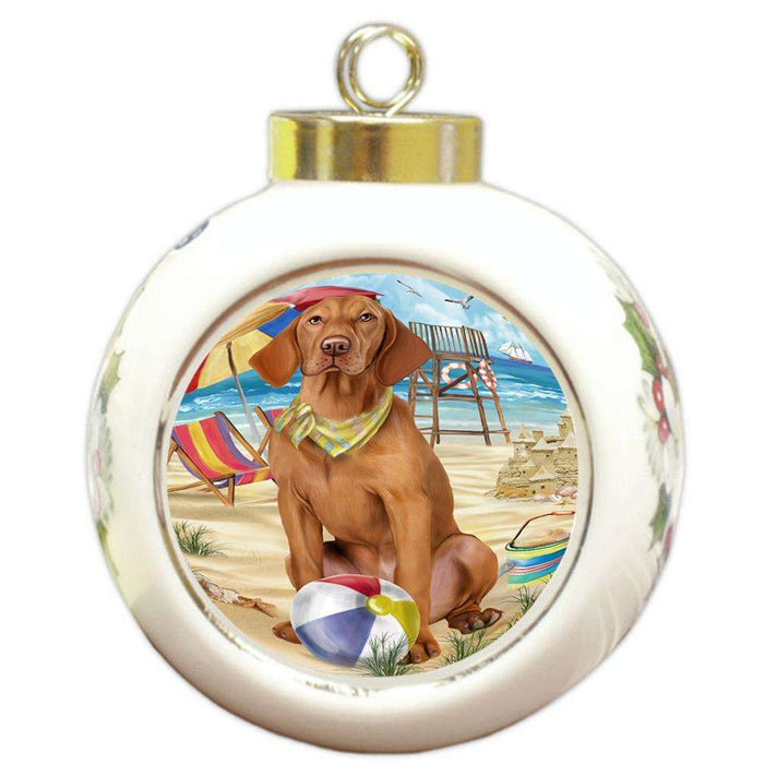 Pet Friendly Beach Vizsla Dog Round Ball Christmas Ornament RBPOR50111