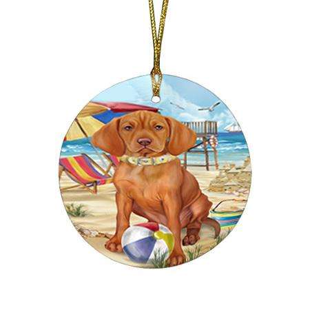 Pet Friendly Beach Vizsla Dog Round Flat Christmas Ornament RFPOR50098
