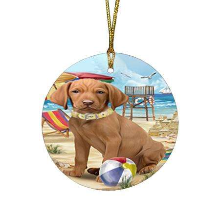 Pet Friendly Beach Vizsla Dog Round Flat Christmas Ornament RFPOR50099