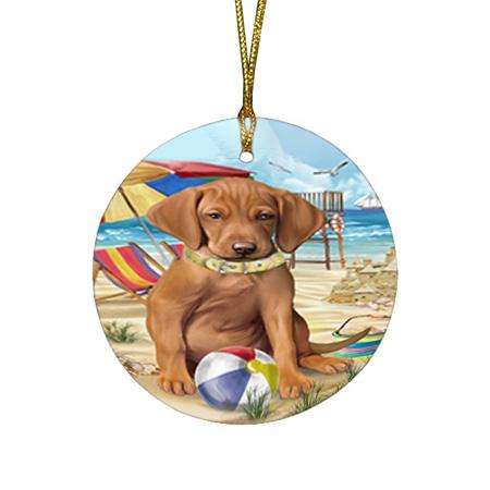 Pet Friendly Beach Vizsla Dog Round Flat Christmas Ornament RFPOR50100