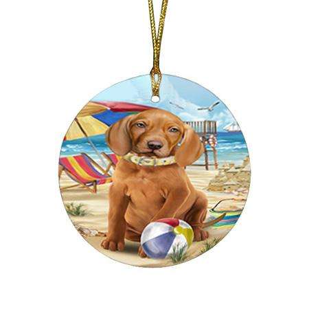 Pet Friendly Beach Vizsla Dog Round Flat Christmas Ornament RFPOR50101