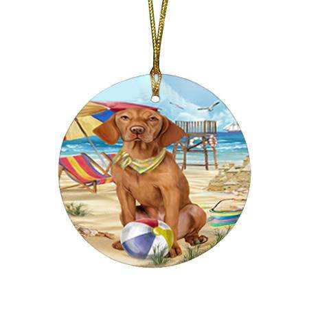 Pet Friendly Beach Vizsla Dog Round Flat Christmas Ornament RFPOR50102