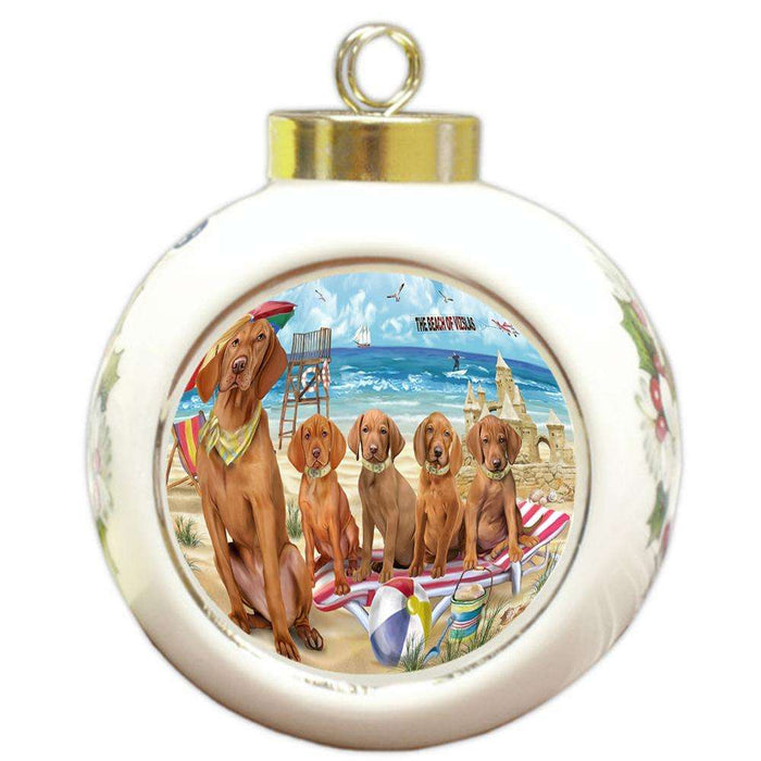 Pet Friendly Beach Vizslas Dog Round Ball Christmas Ornament RBPOR50106