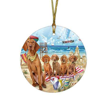Pet Friendly Beach Vizslas Dog Round Flat Christmas Ornament RFPOR50097