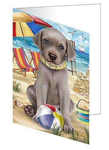 Pet Friendly Beach Weimaraner Dog Handmade Artwork Assorted Pets Greeting Cards and Note Cards with Envelopes for All Occasions and Holiday Seasons GCD50162