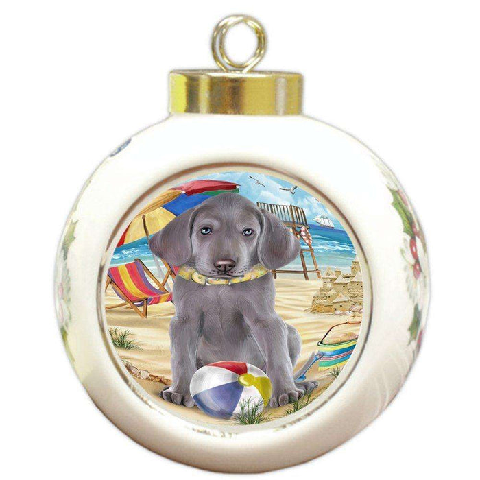 Pet Friendly Beach Weimaraner Dog Round Ball Christmas Ornament RBPOR48708