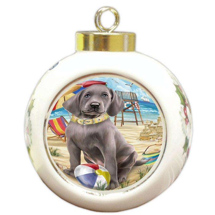 Pet Friendly Beach Weimaraner Dog Round Ball Christmas Ornament RBPOR48709