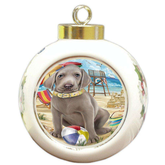 Pet Friendly Beach Weimaraner Dog Round Ball Christmas Ornament RBPOR48710