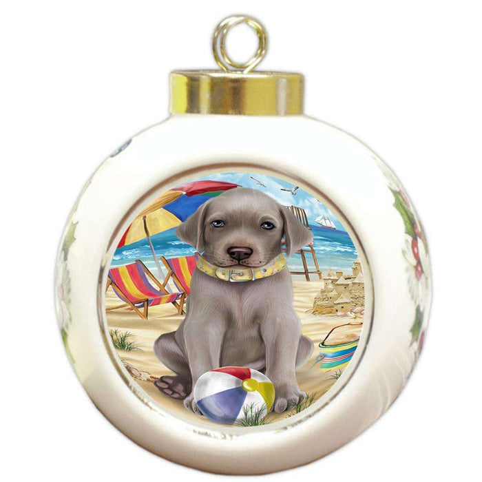 Pet Friendly Beach Weimaraner Dog Round Ball Christmas Ornament RBPOR48711