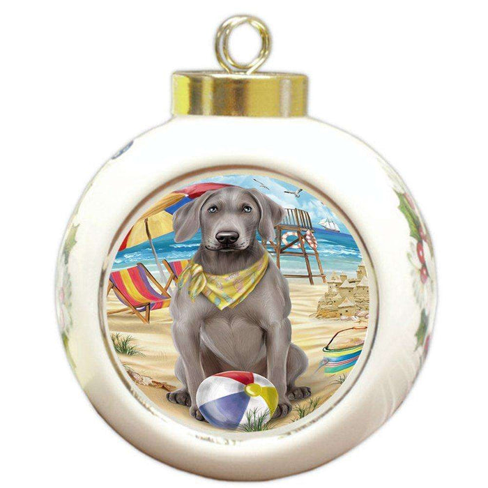 Pet Friendly Beach Weimaraner Dog Round Ball Christmas Ornament RBPOR48712