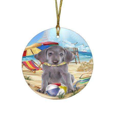Pet Friendly Beach Weimaraner Dog Round Christmas Ornament RFPOR48699