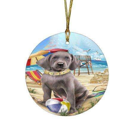 Pet Friendly Beach Weimaraner Dog Round Christmas Ornament RFPOR48700