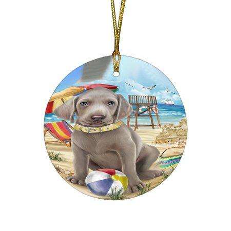 Pet Friendly Beach Weimaraner Dog Round Christmas Ornament RFPOR48701