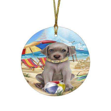 Pet Friendly Beach Weimaraner Dog Round Christmas Ornament RFPOR48702
