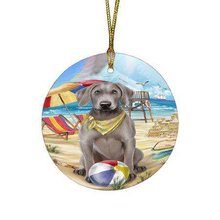 Pet Friendly Beach Weimaraner Dog Round Christmas Ornament RFPOR48703