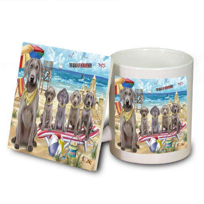 Pet Friendly Beach Weimaraners Dog Mug and Coaster Set MUC48699