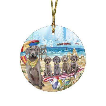 Pet Friendly Beach Weimaraners Dog Round Christmas Ornament RFPOR48698