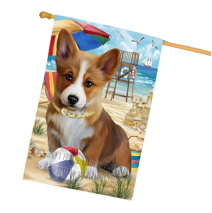 Pet Friendly Beach Welsh Corgi Dog House Flag FLG50078