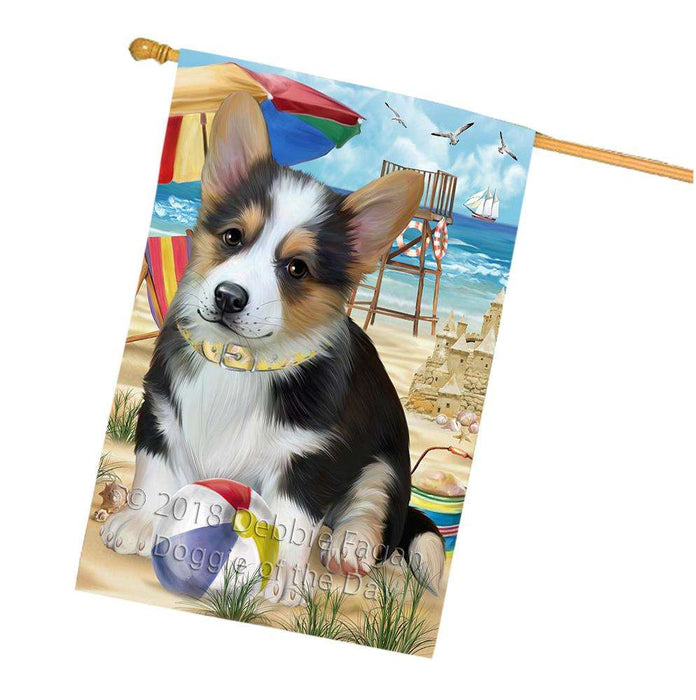 Pet Friendly Beach Welsh Corgi Dog House Flag FLG50080
