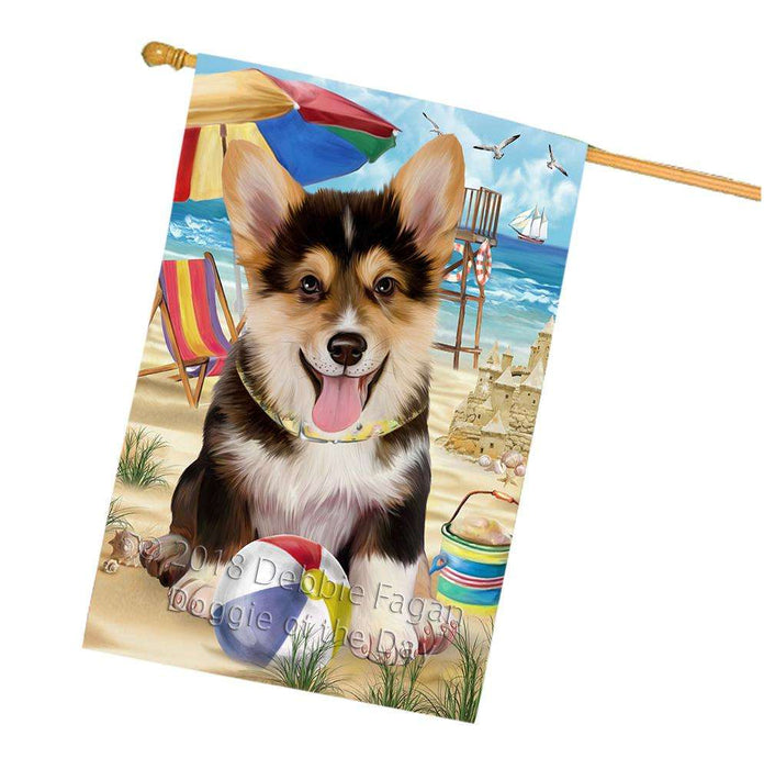 Pet Friendly Beach Welsh Corgi Dog House Flag FLG50081