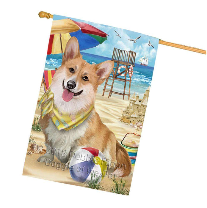 Pet Friendly Beach Welsh Corgi Dog House Flag FLG50082