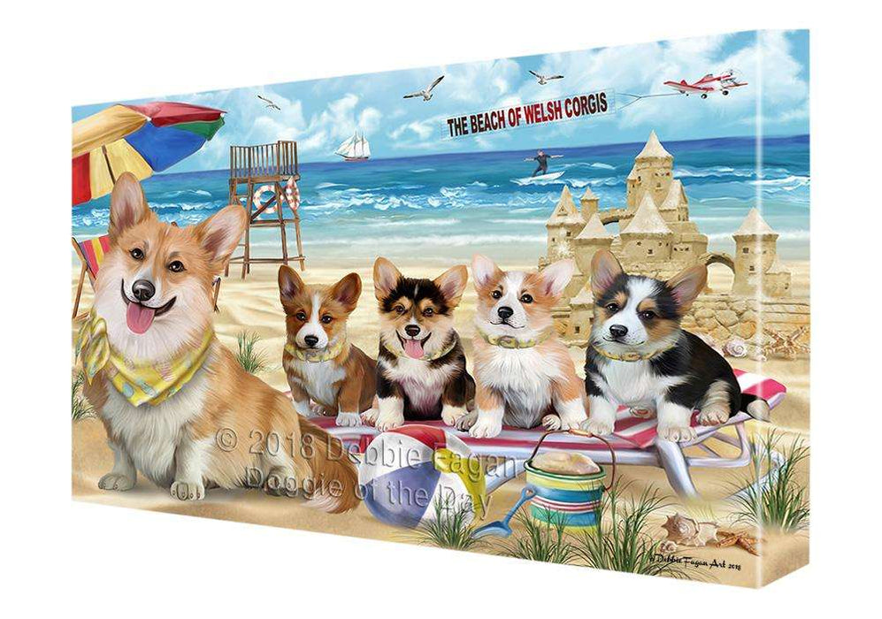 Pet Friendly Beach Welsh Corgis Dog Canvas Wall Art CVS66760