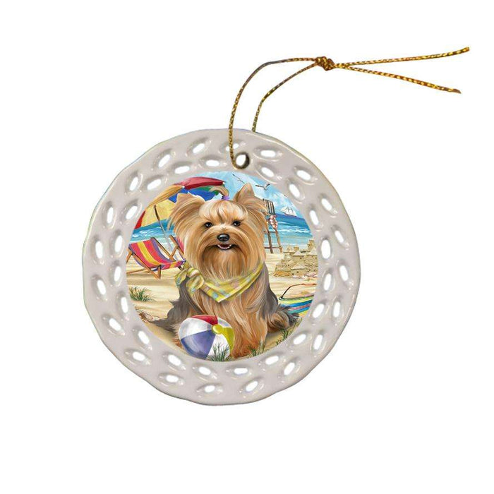 Pet Friendly Beach Yorkshire Terrier Dog Ceramic Doily Ornament DPOR50118