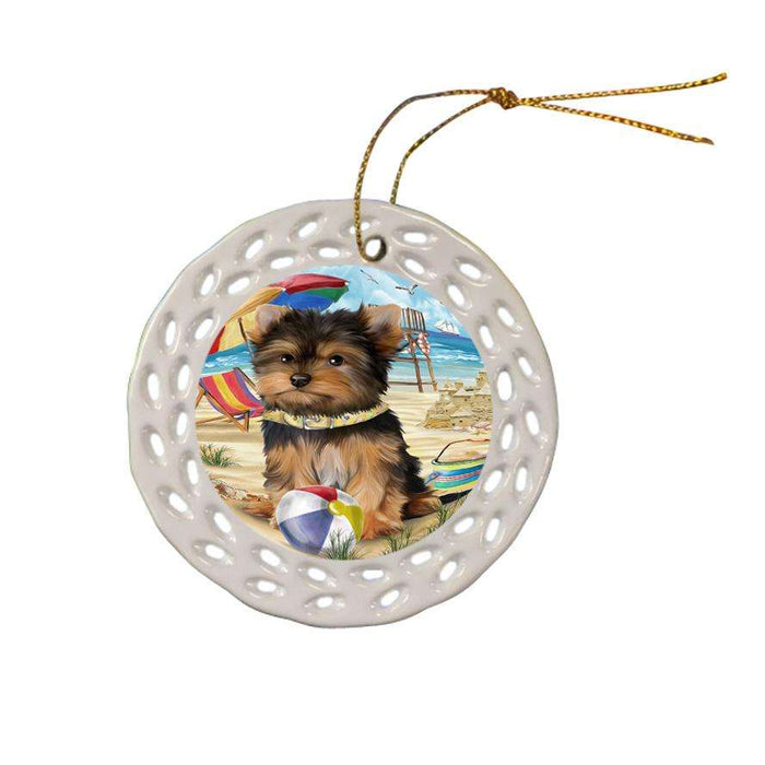 Pet Friendly Beach Yorkshire Terrier Dog Ceramic Doily Ornament DPOR50119