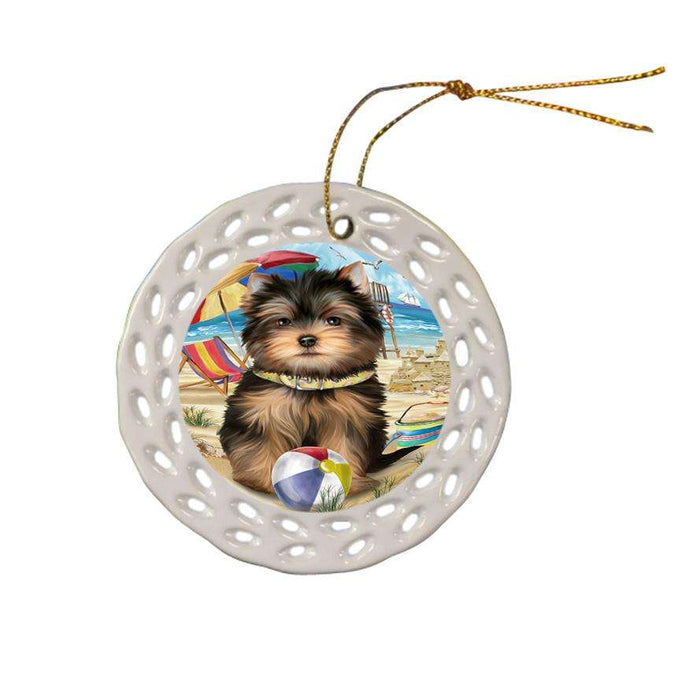 Pet Friendly Beach Yorkshire Terrier Dog Ceramic Doily Ornament DPOR50120