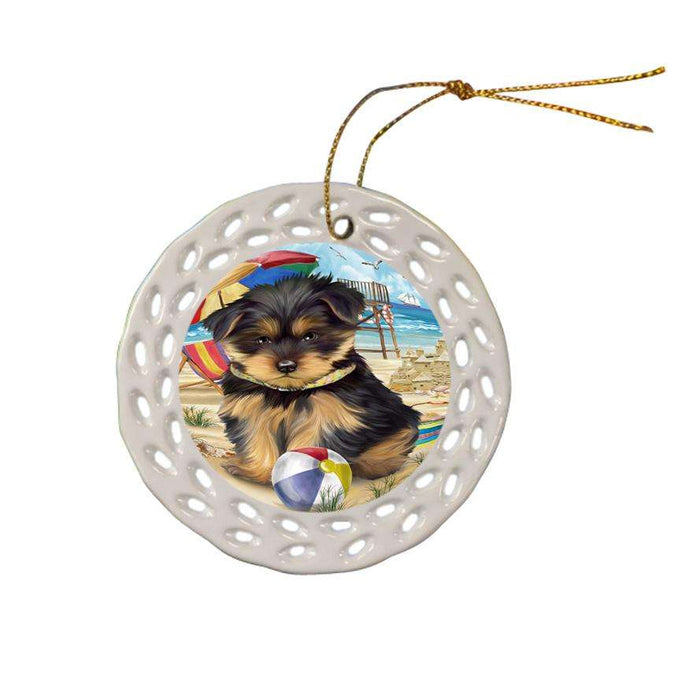 Pet Friendly Beach Yorkshire Terrier Dog Ceramic Doily Ornament DPOR50121