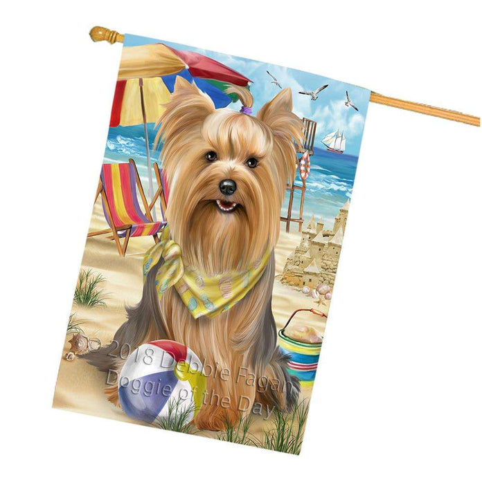 Pet Friendly Beach Yorkshire Terrier Dog House Flag FLG50083