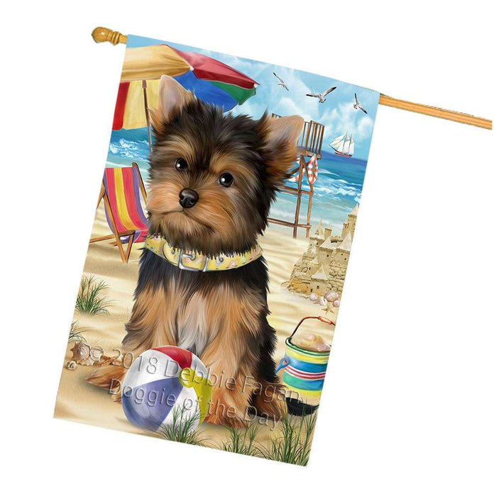 Pet Friendly Beach Yorkshire Terrier Dog House Flag FLG50084