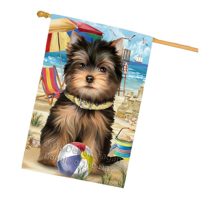 Pet Friendly Beach Yorkshire Terrier Dog House Flag FLG50085