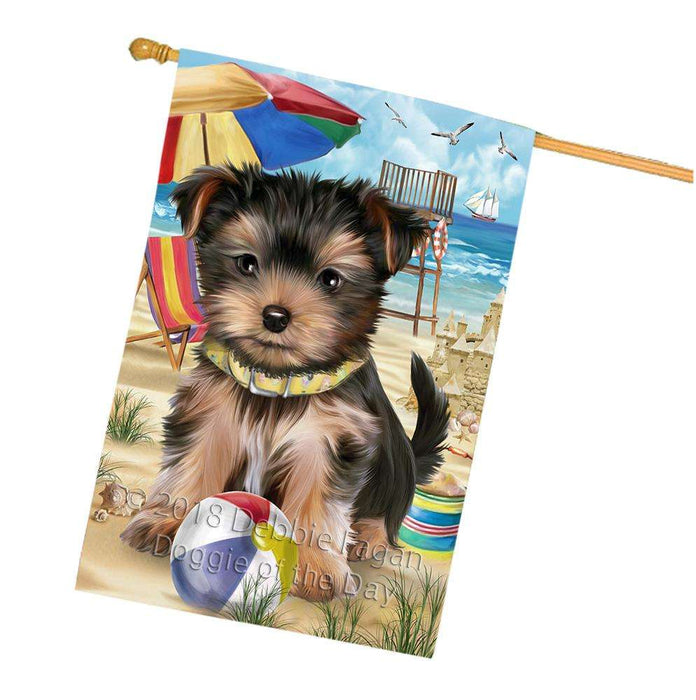 Pet Friendly Beach Yorkshire Terrier Dog House Flag FLG50087