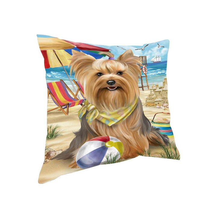 Pet Friendly Beach Yorkshire Terrier Dog Pillow PIL56328