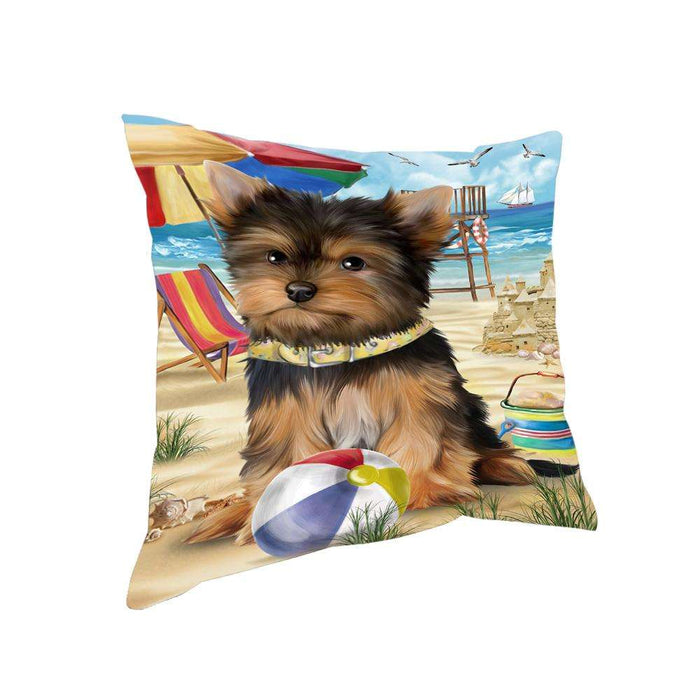 Pet Friendly Beach Yorkshire Terrier Dog Pillow PIL56332