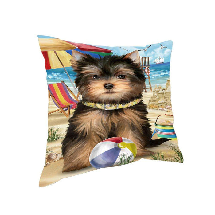 Pet Friendly Beach Yorkshire Terrier Dog Pillow PIL56336