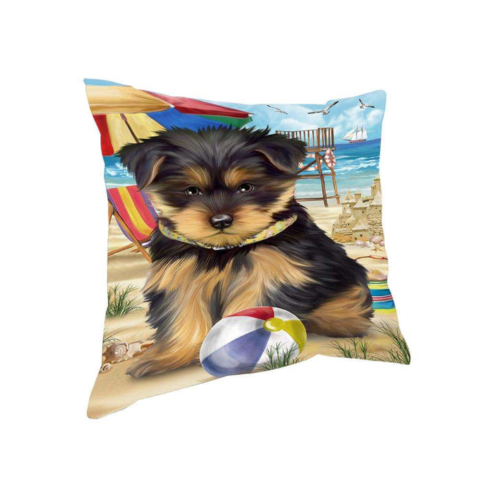 Pet Friendly Beach Yorkshire Terrier Dog Pillow PIL56340