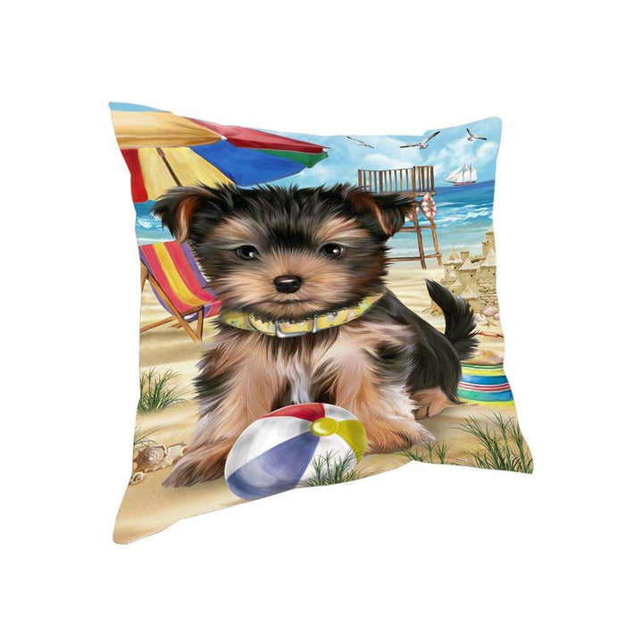 Pet Friendly Beach Yorkshire Terrier Dog Pillow PIL56344