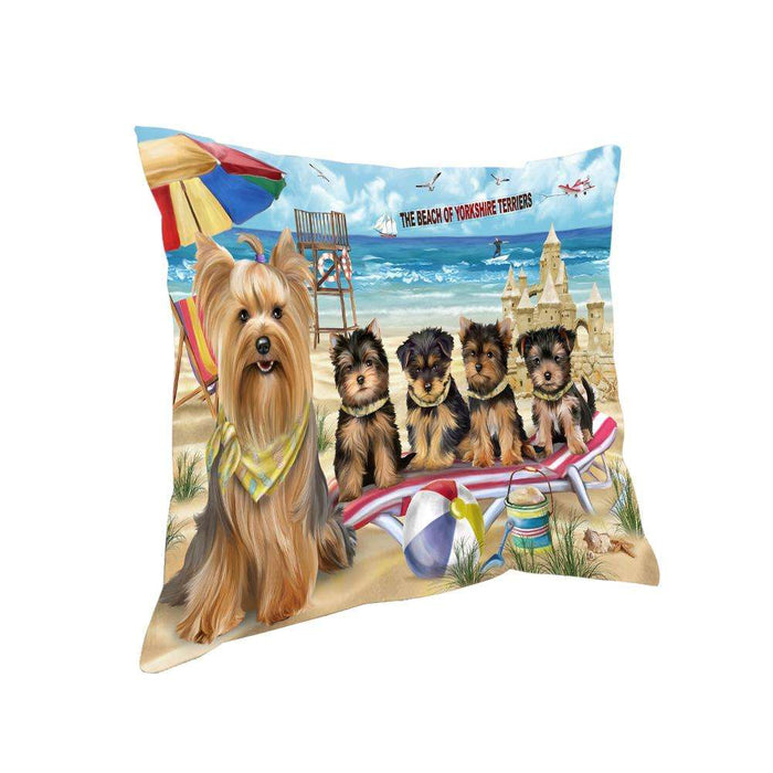 Pet Friendly Beach Yorkshire Terrier Dog Pillow PIL56348