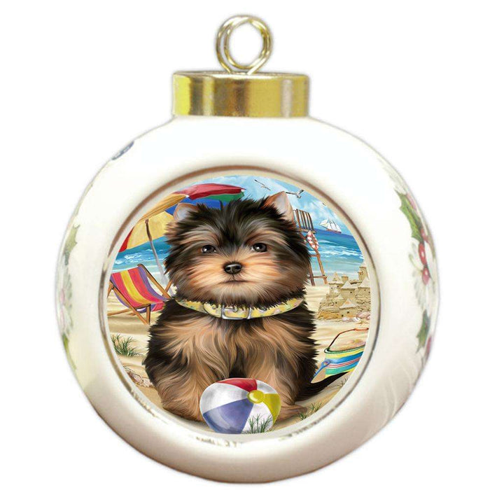 Pet Friendly Beach Yorkshire Terrier Dog Round Ball Christmas Ornament RBPOR50120